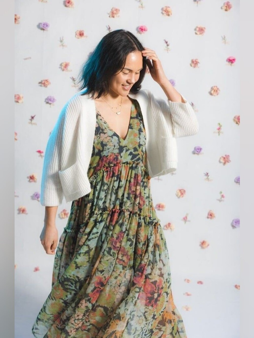 🪷 Free People Maxi Dress Sz M Julianna Green Floral - Picture 10 of 10